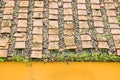 Old damaged traditional tuscany terracotta roof Italy
