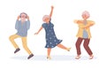 Old dancing people. An elderly man and woman senior age person dance. Happy active elderly couple on music party together Royalty Free Stock Photo