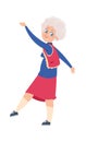 Old dancing woman. Cartoon older dancer waving hands and legs, retired woman moving to music. Recreation in club or