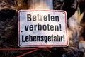 Old danger sign with german words Royalty Free Stock Photo