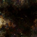 Old dark brown distressed rusty marble background, black empty space in center and stone warm colors borders, ancient floor design