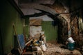 Old dark creepy abandoned basement with garbage Royalty Free Stock Photo