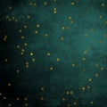 Old dark gradient green vignette decor paper with shiny golden stars and lighter part, starry gold shining. Royalty Free Stock Photo