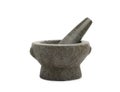 old dark granite stone mortar with pestle isolated on white background Royalty Free Stock Photo