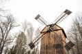 Old dark windmill closeup europe wooden hard work Royalty Free Stock Photo