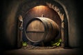 old dark wood wine barrel in wine cellar