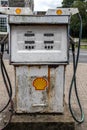 Old decayed rusting petrol gas pump with Shell Petrolium branding and signs Royalty Free Stock Photo
