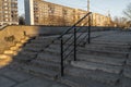 Old decayed stairs made of concrete in an old Soviet district in Riga, Latvia Royalty Free Stock Photo