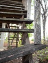 Old decaying wooden staircase.