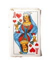 Old deck of cards with the queen of hearts