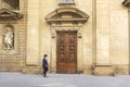 Old decorated vintage door in the historical center of Florence, Italy. May 9, 2023