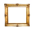 Old decorated wide golden picture frame isolated