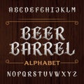 Old decorative alphabet vector font. Type letters on the dark wooden background. Royalty Free Stock Photo