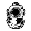 Old deep-sea diving helmet, heavy scuba headpiece, submergence equipment Royalty Free Stock Photo