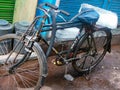 Old Delhi, India - December 9, 2019: Old Bicycle stands in the middle of Old Delhi streets, Old Delhi street Photography during mo