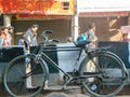 Old Delhi, India - December 9, 2019: Old Bicycle stands in the midddle of Old Delhi streets, Old Delhi street Photography