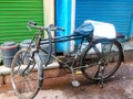 Old Delhi, India - December 9, 2019: Old Bicycle stands in the middle of Old Delhi streets, Old Delhi street Photography during mo