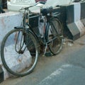 Old Delhi, India - December 9, 2019: Old Bicycle stands in the middle of Old Delhi streets, Old Delhi street Photography during mo