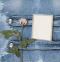 Old denim background with paper frame Royalty Free Stock Photo