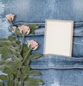 Old denim background with paper frame Royalty Free Stock Photo