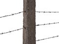 Old dented concrete column with rusty barbed wire isolated Royalty Free Stock Photo