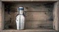 old dented metal bottle on wooden background