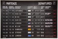 old departure board with flights in english and italian as design object
