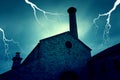 Old Derelict Abandoned Haunted Building With Lightning