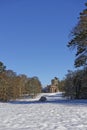 The old derelict Letham Grange Mansion House, slowly deteriorating in the snowy weather conditions. Royalty Free Stock Photo