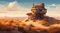 Old Desert House Wallpaper With Lively Coastal Landscapes And Steampunk Elements