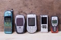 Old design collection of cell phones isolated on white background Royalty Free Stock Photo