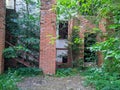 old and destroyed brick building in the forest. Royalty Free Stock Photo