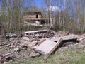 The old destroyed building with residential building unnecessary building of the old abandoned structure collapsed dangerous