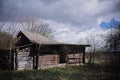 Old destroyed house in village. Countryside background. Landscape photoshot Royalty Free Stock Photo