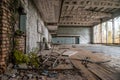 Old destroyed sport gym in the abandoned school building located in the Pripyat ghost town Royalty Free Stock Photo