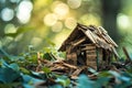 Old destroyed wooden house in the forest. Unsuitable housing for living. House to be demolished Royalty Free Stock Photo