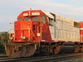 Old diesel electric railroad train locomotive.