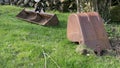 Old Digger buckets on farm in Ireland Royalty Free Stock Photo