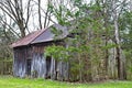 A primitive abandoned house with stone rock fireplace