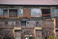 Old dilapidated brick building. architectural cultural heritage monument. abandoned stone house without windows and roof