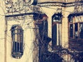 Old dilapidated Mediterranean villa in the south of Italy, in the strong sun