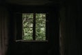 an old dilapidated window in a stone building