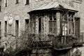 Old and dilapidated wooden gazebo with balcony. Bergara