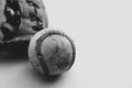 Old Baseball in black and white close-up Royalty Free Stock Photo