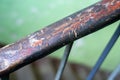 Old dirty brown railing in a house with social apartments. public staircase