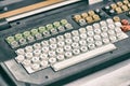 Old dirty computer keyboard with round buttons, closeup fragment. Toning