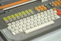Old dirty computer keyboard with round buttons, closeup fragment Royalty Free Stock Photo