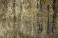 A Old dirty gray-green concrete wall with stains of dirt, mold and moss. rough texture. rough concrete wall