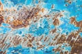 Old dirty metal rusty abstract pattern blue peeling paint wall texture background Royalty Free Stock Photo