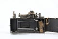 Old dirty nd dusty vintage camera on white background